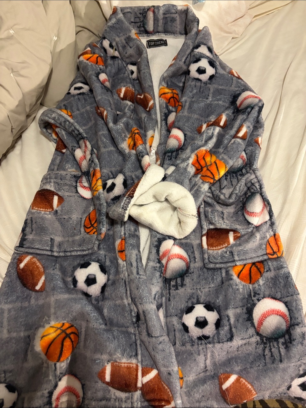 Top Trenz Plush Sports Robe - Gray with Orange Accents - Medium